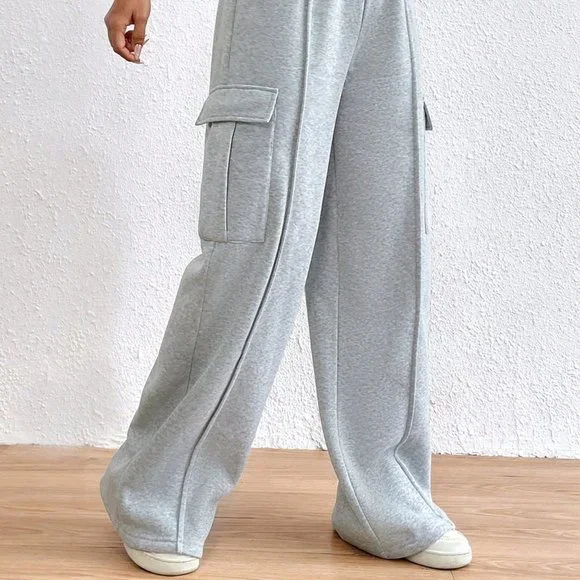 Light Grey Casual Womens Flap Pocket Side Drawstring Waist Sweatpants - Picture 6 of 6
